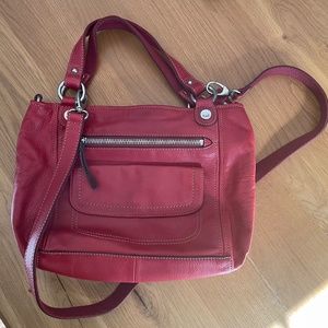 EUC Fossil Red Pebbled Leather Bag with extra Crossover Strap
